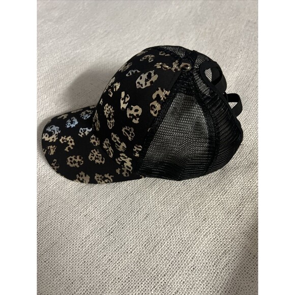 Women's Leopard Print Baseball Cap Criss Cross Ponytail Trucker Hat Adjustable - Picture 4 of 9